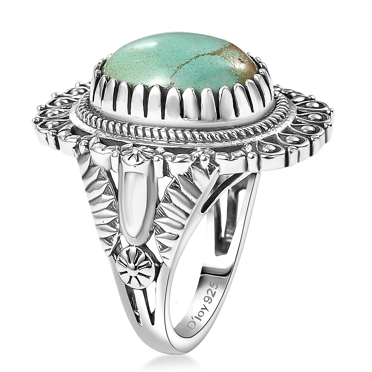 D'Joy Artisan Crafted Premium Royston Turquoise 5.40 ctw Ring in Black Oxidised Sterling Silver (Size 7.0) image number 3