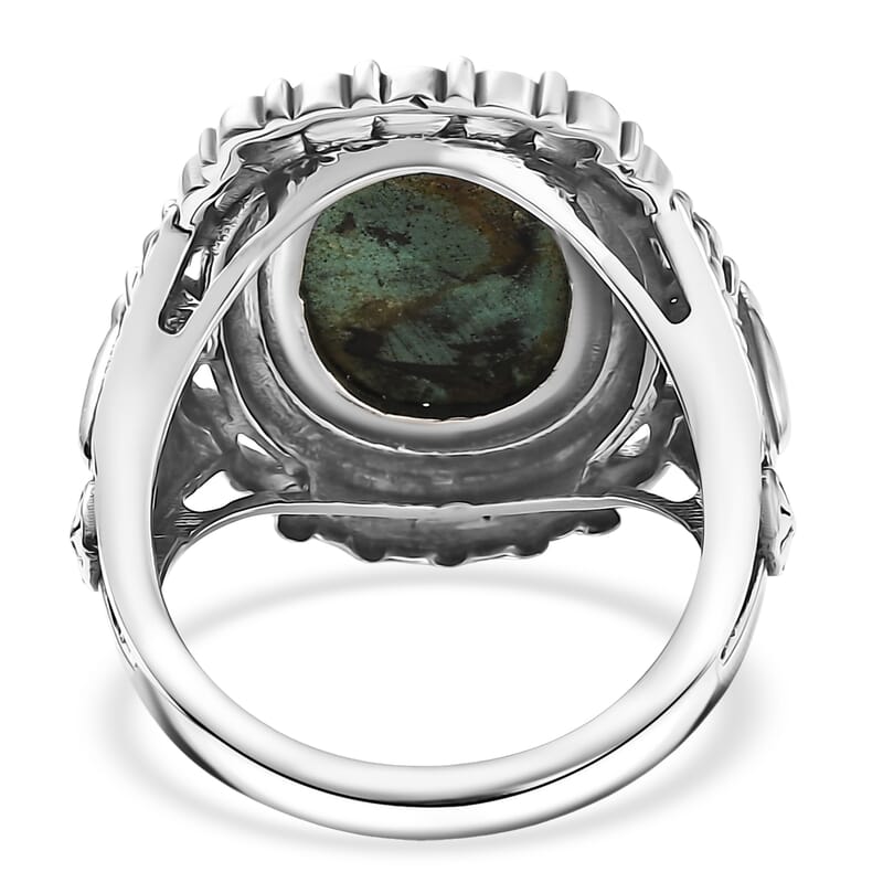 D'Joy Royston Turquoise Artisan Crafted Ring in Black Oxidised Sterling Silver 5.40 ctw (Size 7.0)