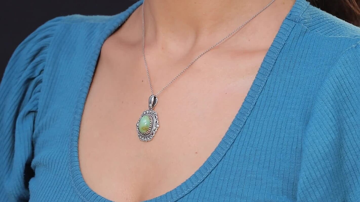 D'Joy Artisan Crafted Royston Turquoise Pendant without Chain in Sterling Silver 6.00 ctw
