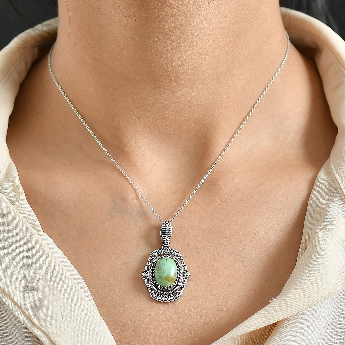 D'Joy Artisan Crafted Royston Turquoise 6.00 ctw Pendant without Chain in Sterling Silver image number 2