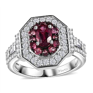 Doorbuster D'Joy Ouro Fino Rubellite and Moissanite 1.50 ctw Art Deco Ring in Rhodium Over Sterling Silver (Size 5.0)
