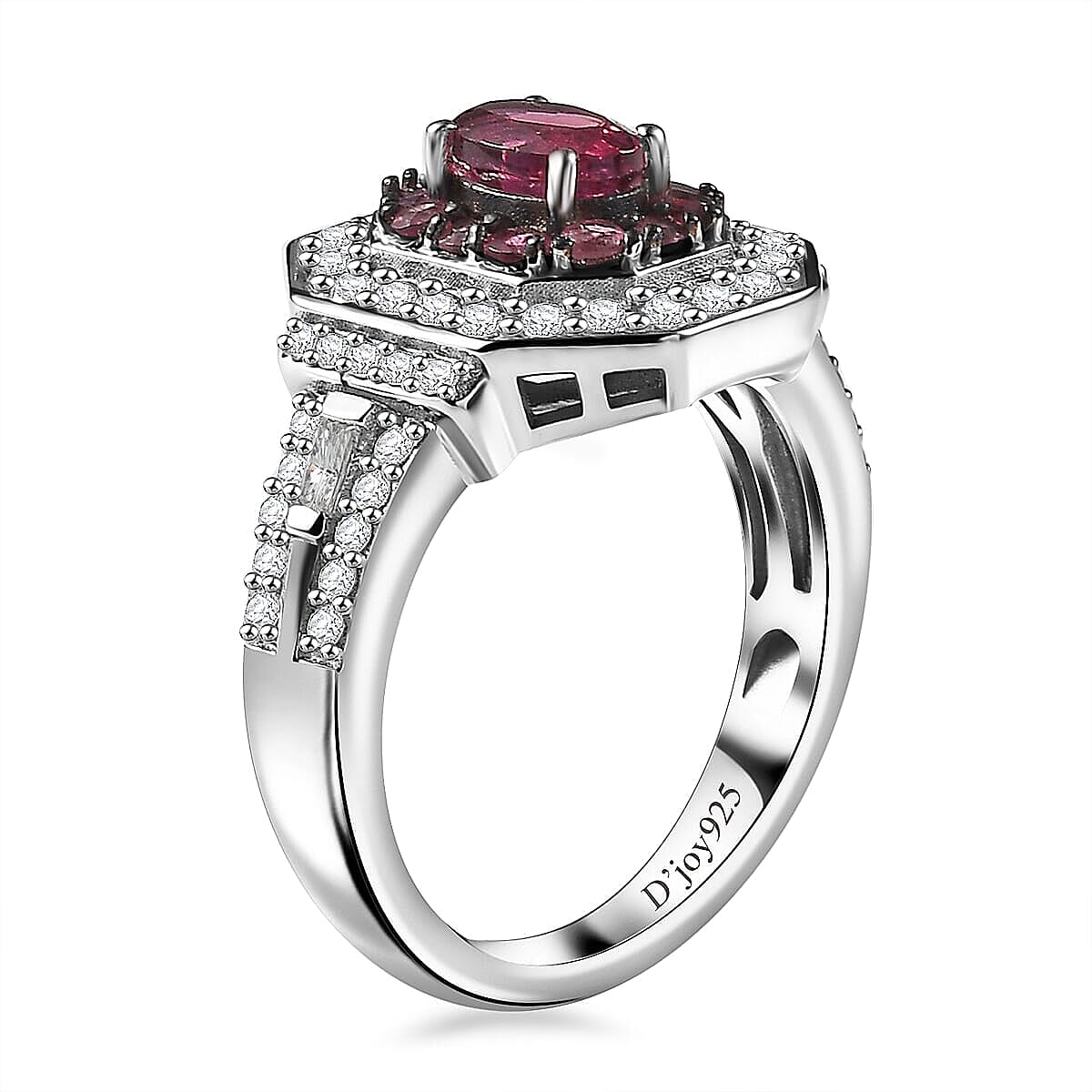 Doorbuster D'Joy Ouro Fino Rubellite and Moissanite 1.50 ctw Art Deco Ring in Rhodium Over Sterling Silver (Size 5.0) image number 3