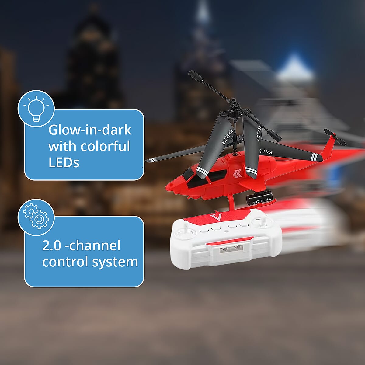 Doorbuster Closeout Set of 2 Mini Helicopters with Remote Control – Blue & Red image number 2