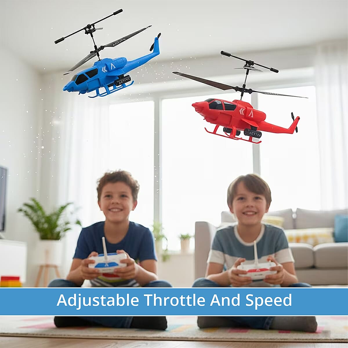 Doorbuster Closeout Set of 2 Mini Helicopters with Remote Control – Blue & Red image number 3