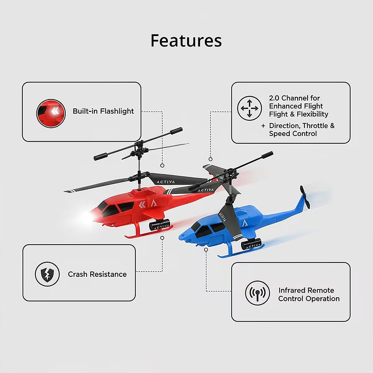 Doorbuster Closeout Set of 2 Mini Helicopters with Remote Control – Blue & Red image number 4