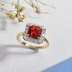 AAA Salamanca Fire Opal and Luxuriant Lab Grown Diamond G-H SI 1.85 ctw Ring in 10K Yellow Gold (Size 10.0)