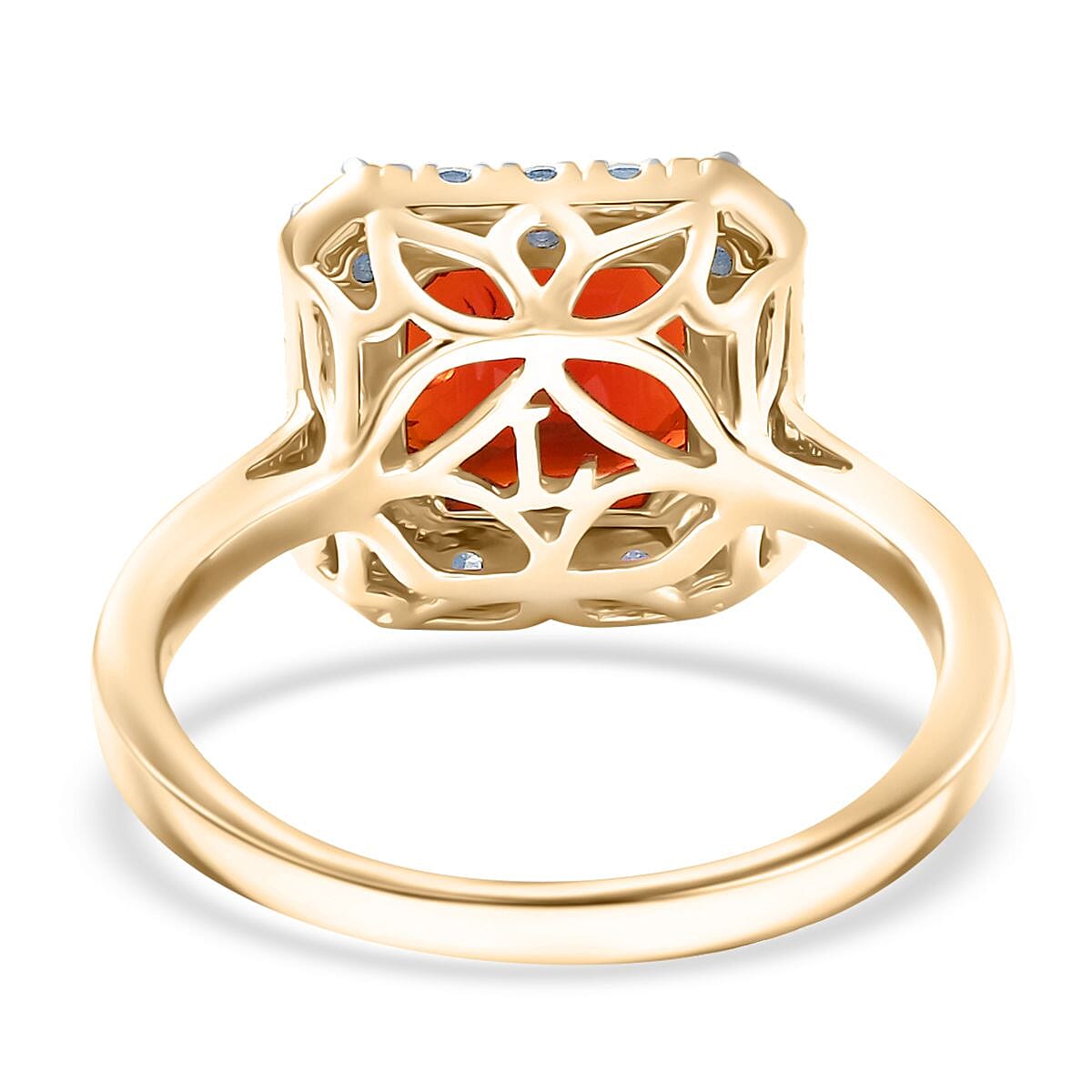 10K Yellow Gold AAA Salamanca Fire Opal, Luxuriant Lab Grown Diamond (G-H, SI) Ring (Size 10.0) 1.85 ctw image number 4