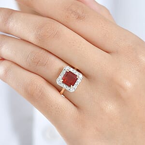 AAA Salamanca Fire Opal and Luxuriant Lab Grown Diamond G-H SI 1.85 ctw Ring in 10K Yellow Gold (Size 11.0)