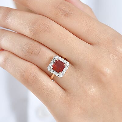 AAA Salamanca Fire Opal and Luxuriant Lab Grown Diamond G-H SI 1.85 ctw Ring in 10K Yellow Gold (Size 12.0)