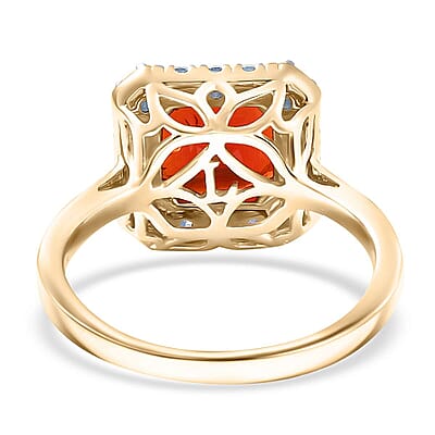 AAA Salamanca Fire Opal and Luxuriant Lab Grown Diamond G-H SI 1.85 ctw Ring in 10K Yellow Gold (Size 12.0)