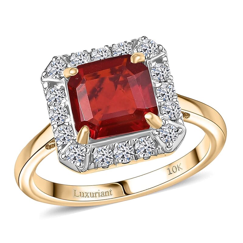 AAA Salamanca Fire Opal and Luxuriant Lab Grown Diamond G-H SI 1.85 ctw Ring in 10K Yellow Gold (Size 5.0)