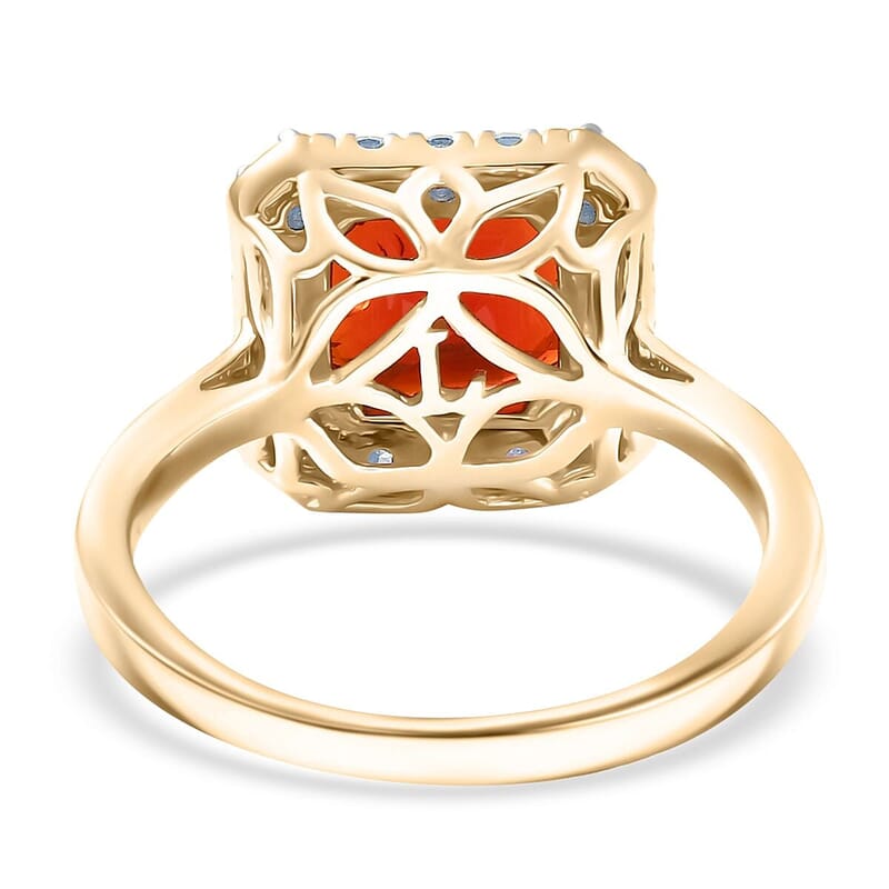 AAA Salamanca Fire Opal and Luxuriant Lab Grown Diamond G-H SI 1.85 ctw Ring in 10K Yellow Gold (Size 5.0)