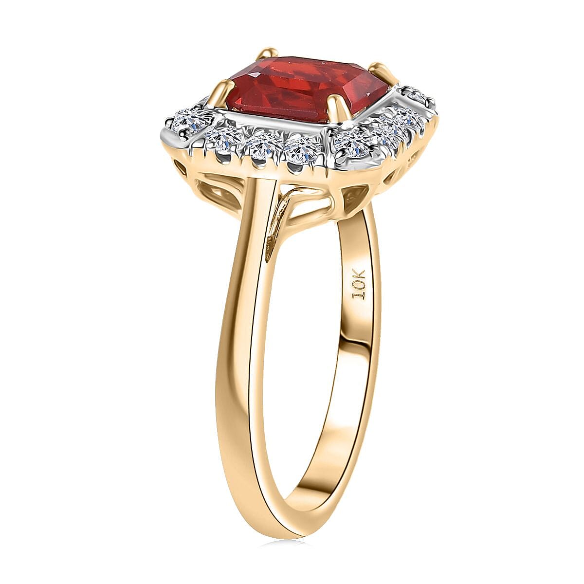 AAA Salamanca Fire Opal and Luxuriant Lab Grown Diamond G-H SI 1.85 ctw Ring in 10K Yellow Gold (Size 6.0) image number 3