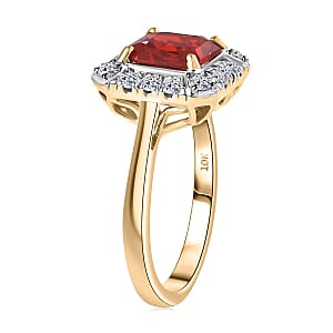 AAA Salamanca Fire Opal and Luxuriant Lab Grown Diamond G-H SI 1.85 ctw Ring in 10K Yellow Gold (Size 6.0)