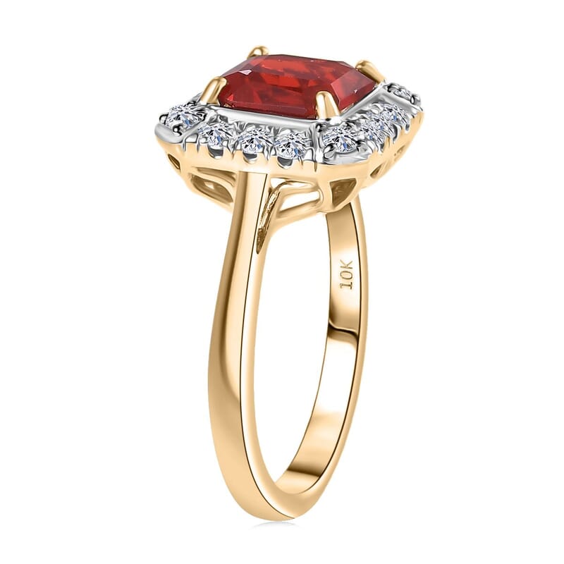Certified & Appraised AAA Salamanca Fire Opal and Luxuriant Lab Grown Diamond G-H SI 1.85 ctw Ring in 10K Yellow Gold (Size 6.0)