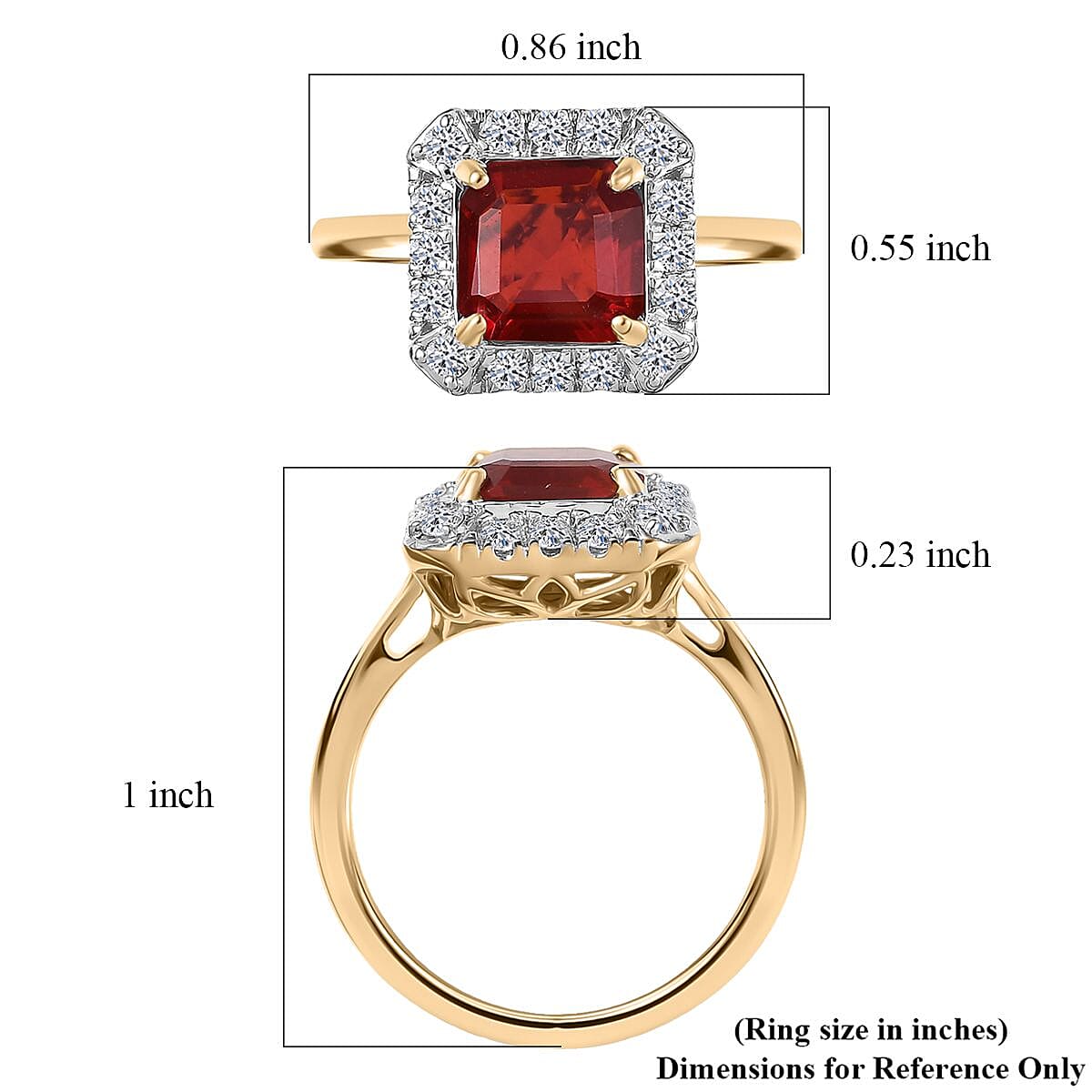 AAA Salamanca Fire Opal and Luxuriant Lab Grown Diamond G-H SI 1.85 ctw Ring in 10K Yellow Gold (Size 6.0) image number 5