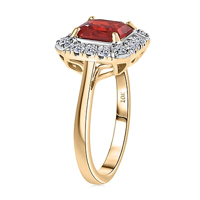 Certified & Appraised AAA Salamanca Fire Opal and Luxuriant Lab Grown Diamond G-H SI 1.85 ctw Ring in 10K Yellow Gold (Size 7.0)