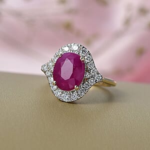Certified AAA Montepuez Ruby, Lab-Grown Diamond Ring in 10K Yellow Gold 6.15 ctw (Size 10.0)