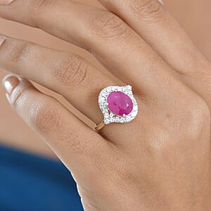 Certified AAA Montepuez Ruby, Lab-Grown Diamond Ring in 10K Yellow Gold 6.15 ctw (Size 10.0)