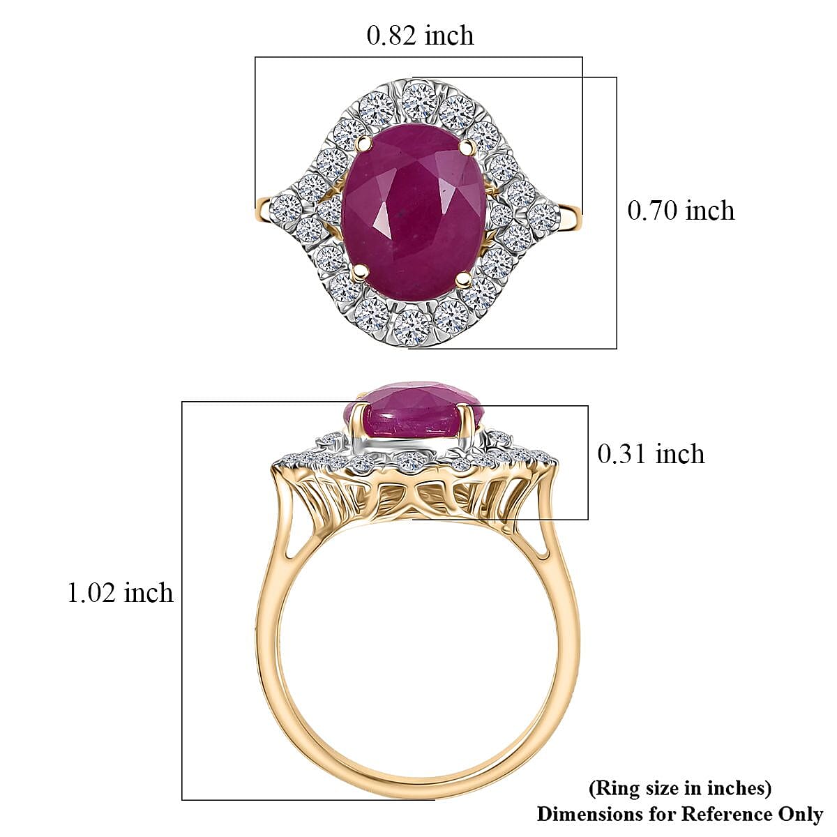 Certified & Appraised 10K Yellow Gold AAA Mozambique Ruby, Luxuriant Lab Grown Diamond (G-H, SI) (0.54 cts) Ring (Size 10.0) 6.15 ctw image number 5