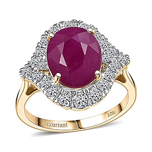 Certified AAA Montepuez Ruby, Lab-Grown Diamond Ring in 10K Yellow Gold 6.15 ctw (Size 5.0)