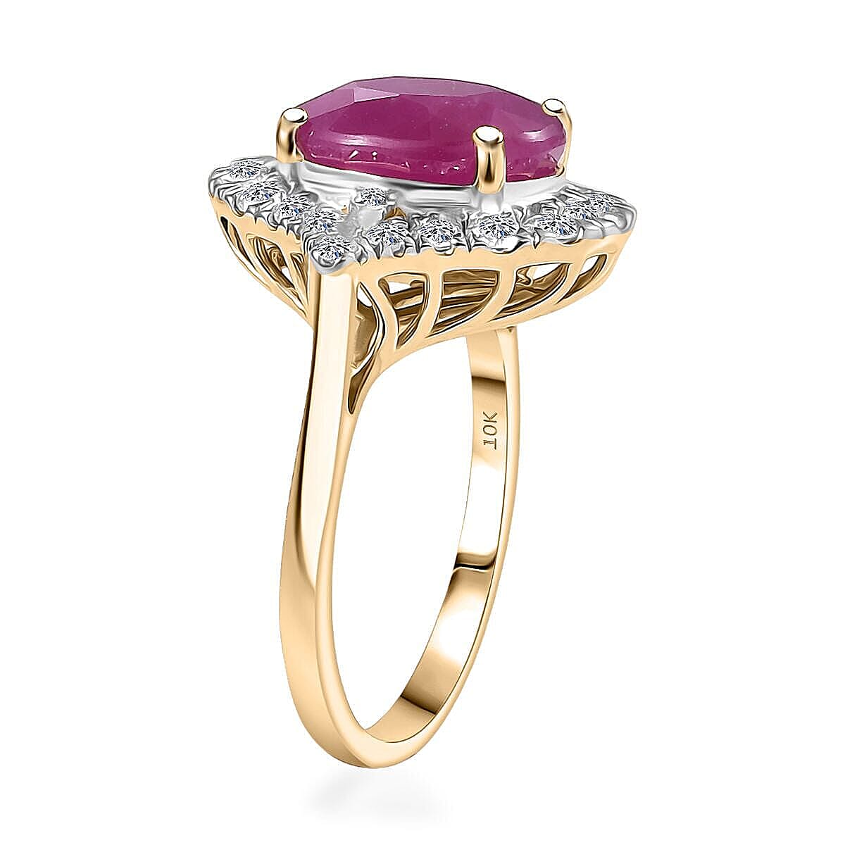 Certified AAA Montepuez Ruby, Lab-Grown Diamond Ring in 10K Yellow Gold 6.15 ctw (Size 5.0) image number 3