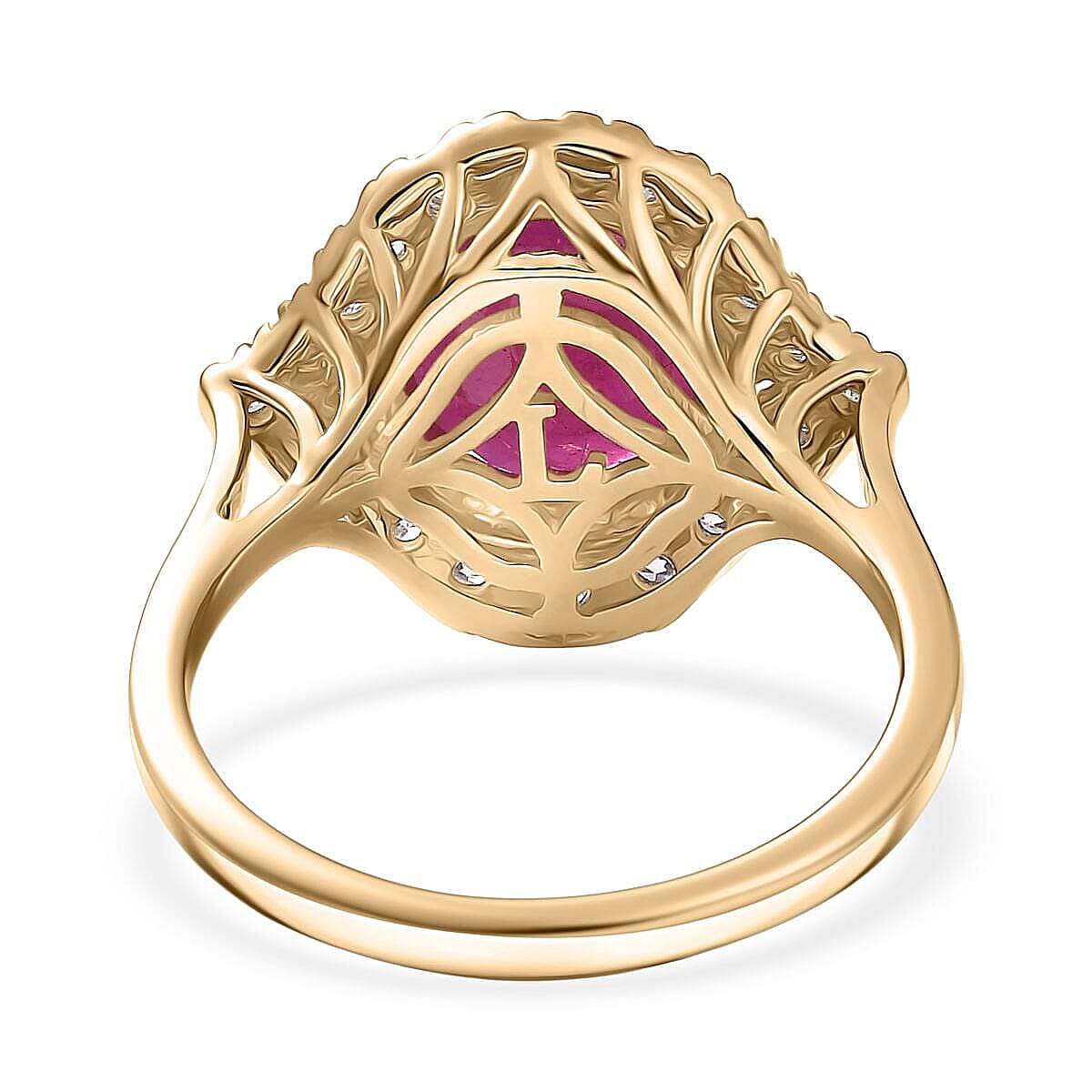Certified AAA Montepuez Ruby, Lab-Grown Diamond Ring in 10K Yellow Gold 6.15 ctw (Size 5.0) image number 4