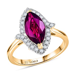 Doorbuster Certified & Appraised Luxoro AAA Radiant Ember Garnet and G-H I2 Diamond 2.00 ctw Halo Ring in 10K Yellow Gold (Size 10.0)