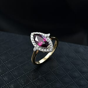 Doorbuster Certified & Appraised Luxoro AAA Radiant Ember Garnet and G-H I2 Diamond 2.00 ctw Halo Ring in 10K Yellow Gold (Size 10.0)
