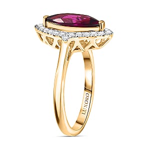  Certified & Appraised Luxoro AAA Radiant Ember Garnet and G-H I2 Diamond 2.00 ctw Halo Ring in 10K Yellow Gold (Size 5.5)