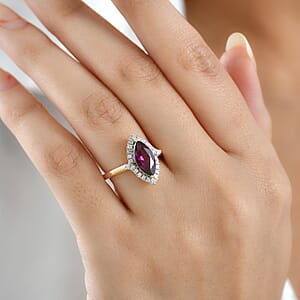  Certified & Appraised Luxoro AAA Radiant Ember Garnet and G-H I2 Diamond 2.00 ctw Halo Ring in 10K Yellow Gold (Size 6.0)