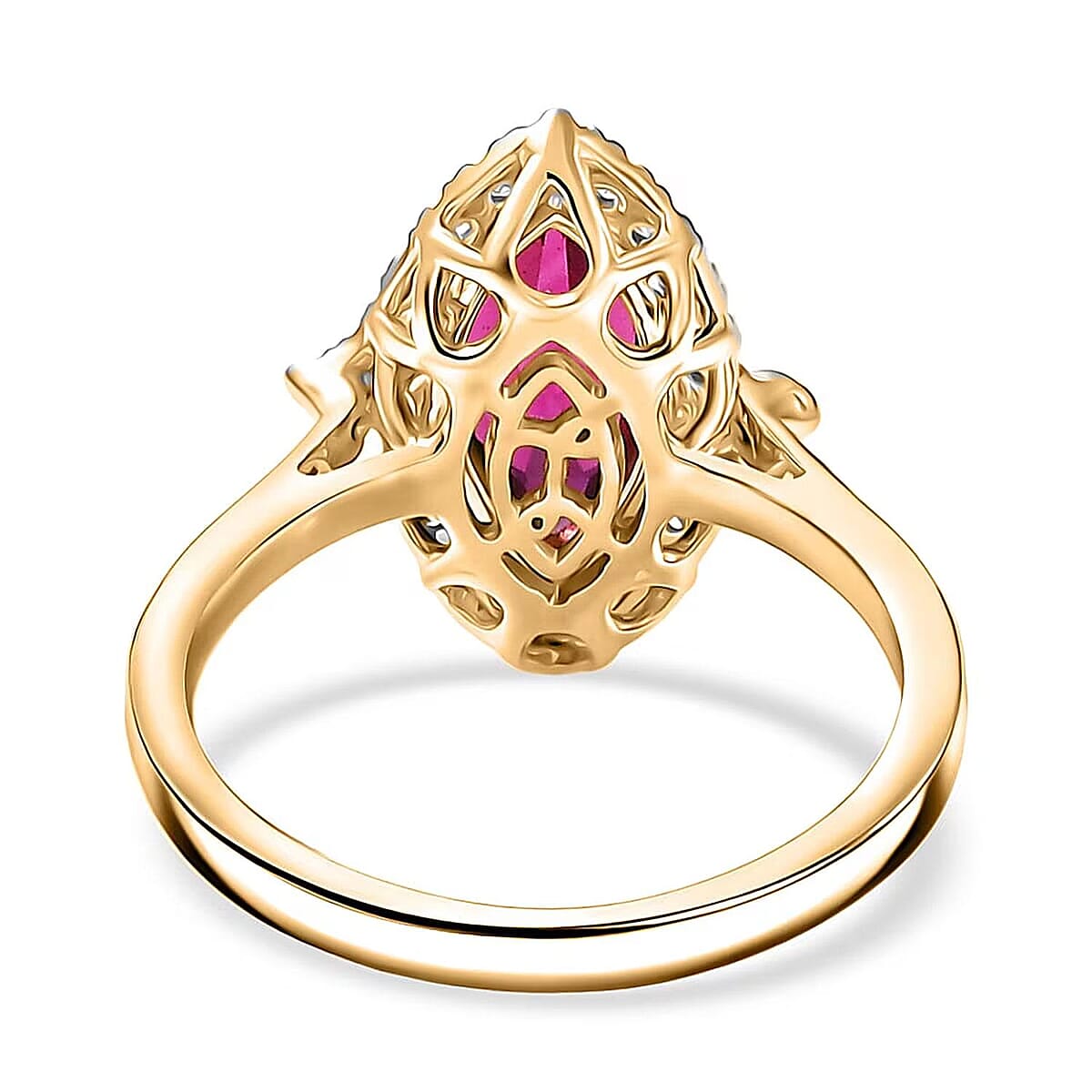  Certified & Appraised Luxoro AAA Radiant Ember Garnet and G-H I2 Diamond 2.00 ctw Halo Ring in 10K Yellow Gold (Size 6.0) image number 6
