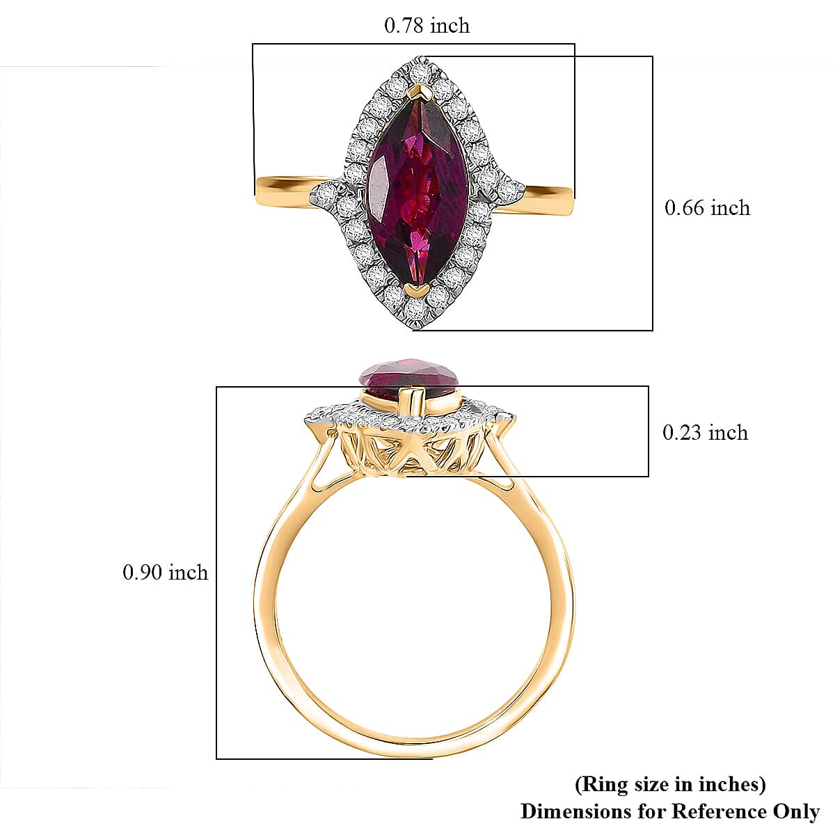 Doorbuster Certified & Appraised Luxoro AAA Radiant Ember Garnet and G-H I2 Diamond 2.00 ctw Halo Ring in 10K Yellow Gold (Size 7.5) image number 5