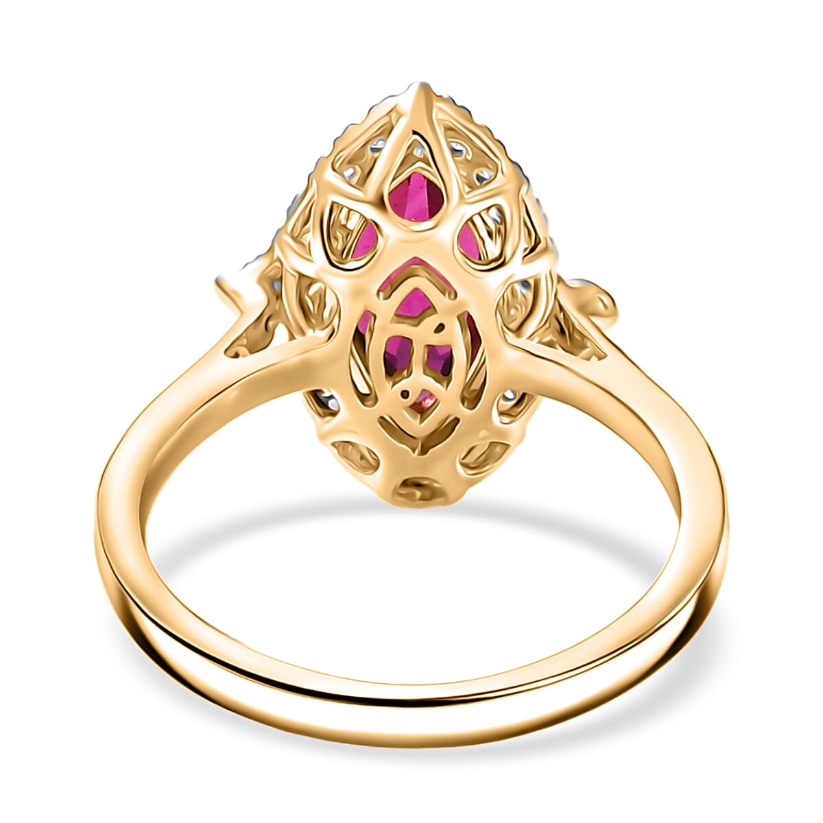  Certified & Appraised Luxoro AAA Radiant Ember Garnet and G-H I2 Diamond 2.00 ctw Halo Ring in 10K Yellow Gold (Size 8.0) image number 4