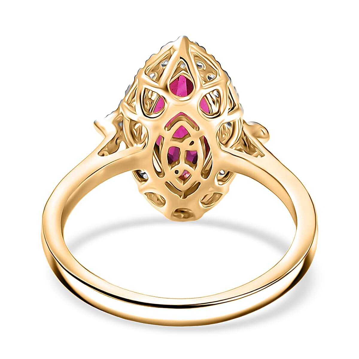 Doorbuster Certified & Appraised Luxoro AAA Radiant Ember Garnet and G-H I2 Diamond 2.00 ctw Halo Ring in 10K Yellow Gold (Size 8.5) image number 4