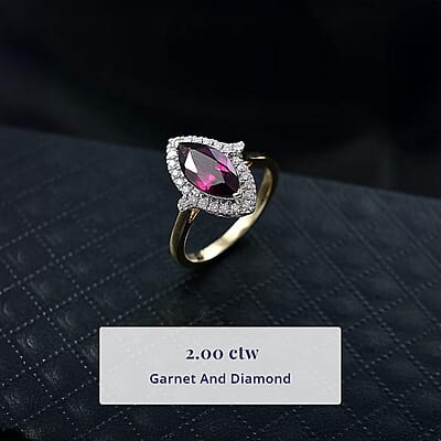 Certified & Appraised Luxoro AAA Radiant Ember Garnet and G-H I2 Diamond 2.00 ctw Halo Ring in 10K Yellow Gold (Size 9.0)