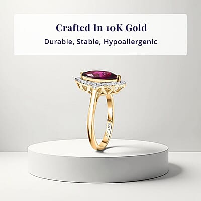 Certified & Appraised Luxoro AAA Radiant Ember Garnet and G-H I2 Diamond 2.00 ctw Halo Ring in 10K Yellow Gold (Size 9.0)