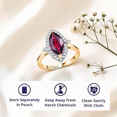 Certified & Appraised Luxoro AAA Radiant Ember Garnet and G-H I2 Diamond 2.00 ctw Halo Ring in 10K Yellow Gold (Size 9.0)