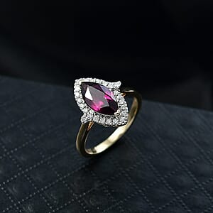  Certified & Appraised Luxoro AAA Radiant Ember Garnet and G-H I2 Diamond 2.00 ctw Halo Ring in 10K Yellow Gold (Size 9.5)