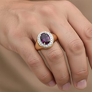 Certified Luxoro AAA Radiant Ember Garnet, Diamond Men's Ring in 10K Yellow Gold 2.49 ctw (Size 10.0)