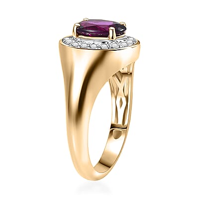 Certified and Appraised Luxoro AAA Radiant Ember Garnet, Diamond Men's Ring in 10K Yellow Gold 2.49 ctw (Size 10.0)