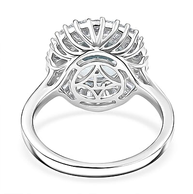 Certified & Appraised AAA Mangoro Aquamarine and Luxuriant Diamond G-H SI 3.00 ctw Ring in 10K White Gold (Size 11.0)