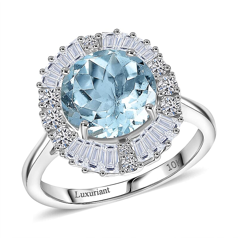Certified & Appraised AAA Mangoro Aquamarine and Luxuriant Diamond G-H SI 3.00 ctw Ring in 10K White Gold (Size 5.0)