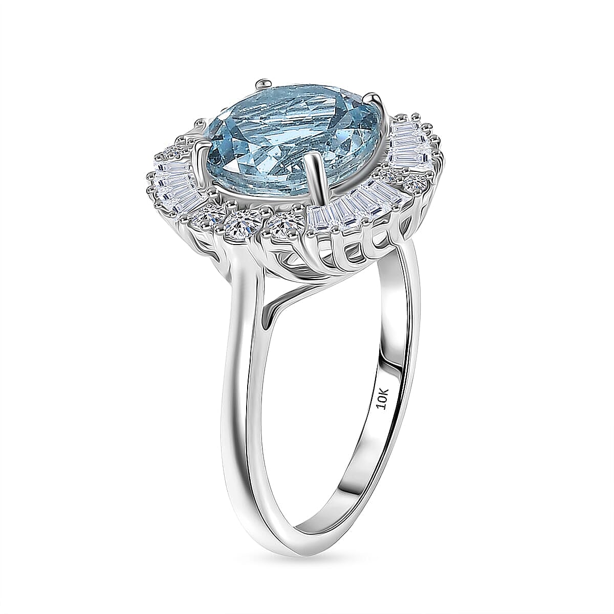Certified & Appraised 10K White Gold AAA Mangoro Aquamarine, Luxuriant Diamond (G-H, SI) (0.59 cts) Ring (Size 10.5) 3.00 ctw