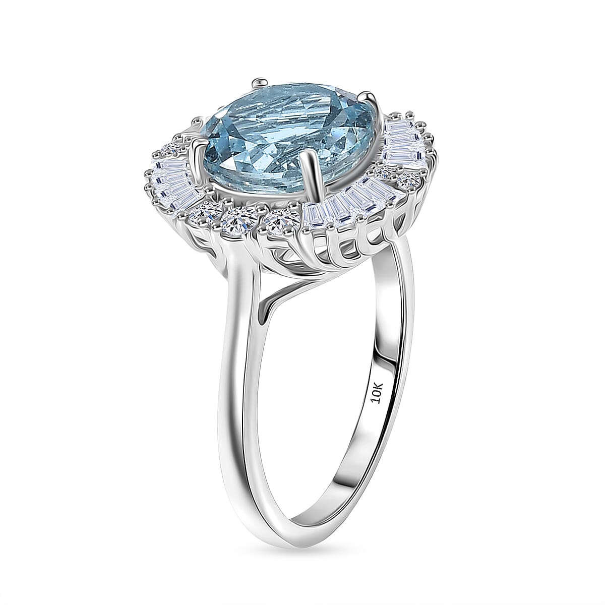  Certified & Appraised AAA Mangoro Aquamarine and Luxuriant Diamond G-H SI 3.00 ctw Ring in 10K White Gold (Size 6.0) image number 3