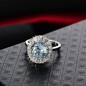  Certified & Appraised AAA Mangoro Aquamarine and Luxuriant Diamond G-H SI 3.00 ctw Ring in 10K White Gold (Size 7.0)