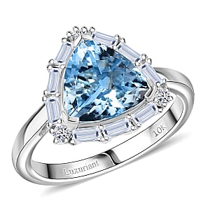 Certified & Appraised AAA Esprito Aquamarine and Luxuriant Lab Grown Diamond G-H SI 2.50 ctw Ring in 10K White Gold (Size 10.0) 