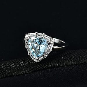 Certified AAA Mangoro Aquamarine, Lab Grown Diamond Ring in 10K White Gold 2.50 ctw (Size 10.0)