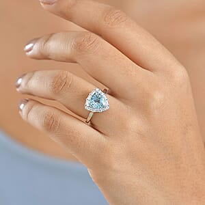 Certified AAA Mangoro Aquamarine, Lab Grown Diamond Ring in 10K White Gold 2.50 ctw (Size 10.0)