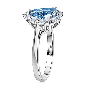 Certified AAA Mangoro Aquamarine, Lab Grown Diamond Ring in 10K White Gold 2.50 ctw (Size 10.0)